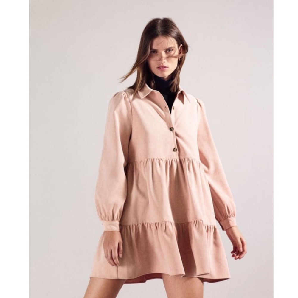 Zara CORDUROY MINI DRESS Beige-pink 0/2078/910/942/04, NWT, size L